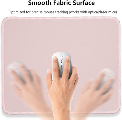 Light Pink Office/Gaming Mouse Pad 10.2x8.2 Inch, Stitched Edge, Durable Portable Solid Color Mat for Desk, Non-Slip Rubber Base, Smooth Surface