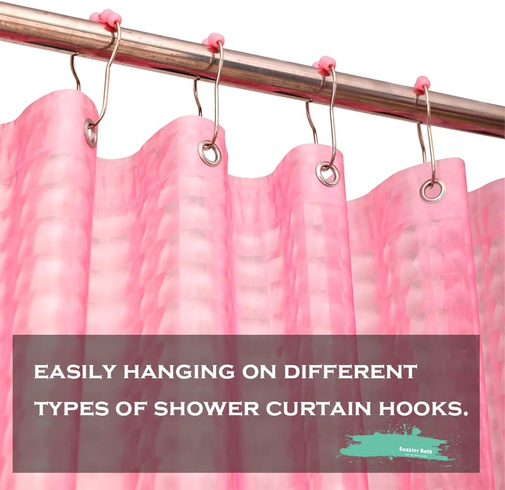 Blush Pink 3D Crystal Plastic Shower Curtain Liner, 72x72 Inch Thin Lightweight Plastic Bathroom Shower Showroom Inner Curtain with Rustproof Metal Grommet Holes and Weighted Magnets