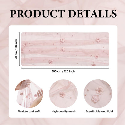 Artoid Mode Pink Flower Pearl Pink Gauze Table Runner 10FT, Seasonal Sheer Dining Holiday Wedding Birthday Baby Shower Table Decor for Home Party