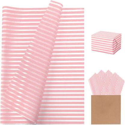MUNILAIL 100 Sheets Light Pink Striped Tissue Paper 14 x 20 Inches Pink and White Tissue Paper Striped Gift Wrapping Paper for Birthday Wedding Baby Shower Gift Packing DIY Crafts