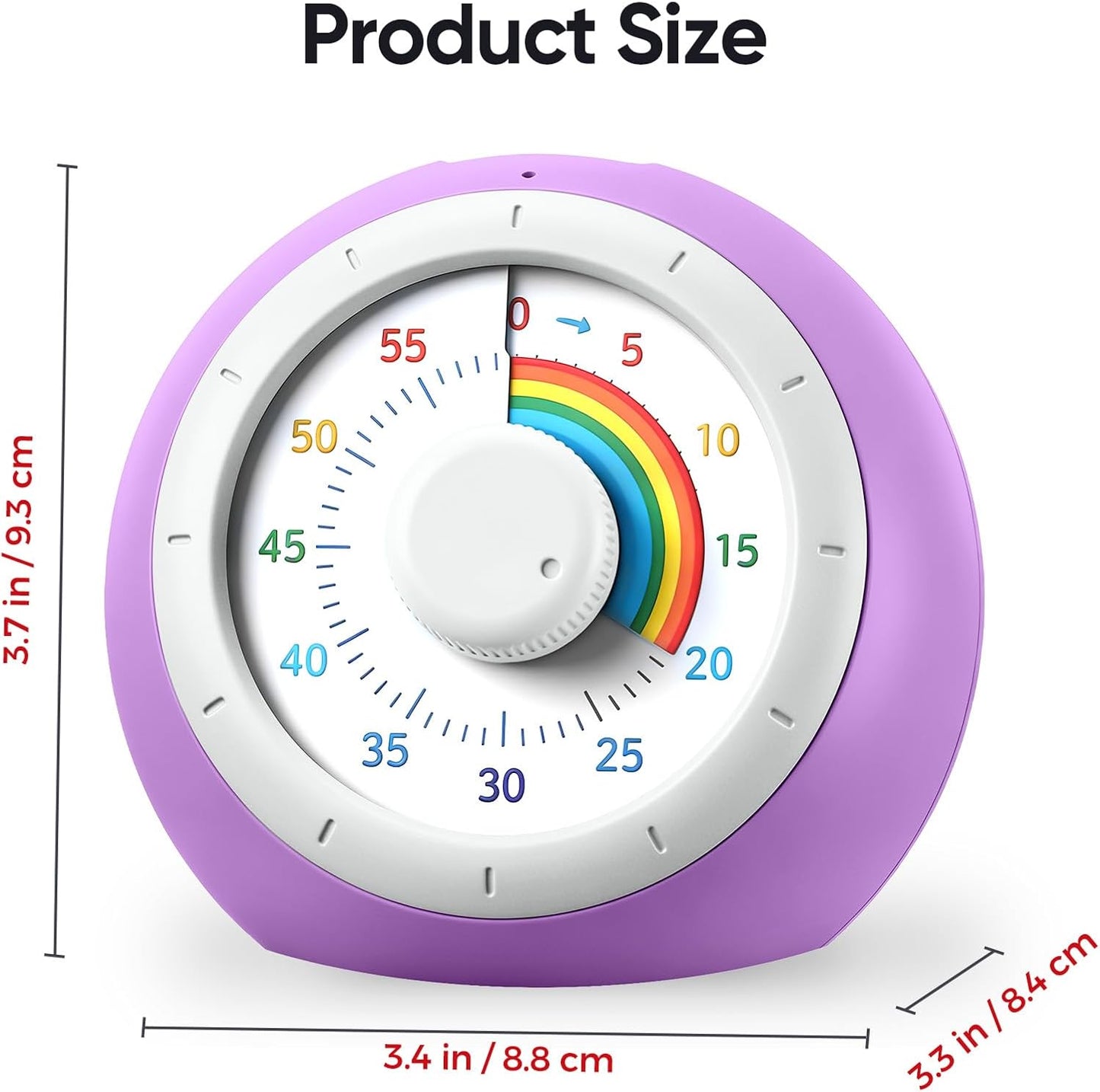 Visual Timer for Kids, 60-Minute Silent Countdown for Classroom, Home, Office, Kitchen, Rainbow Pattern Desk Timer, Time Management Tools with Silent Operation, Pomodoro Timer