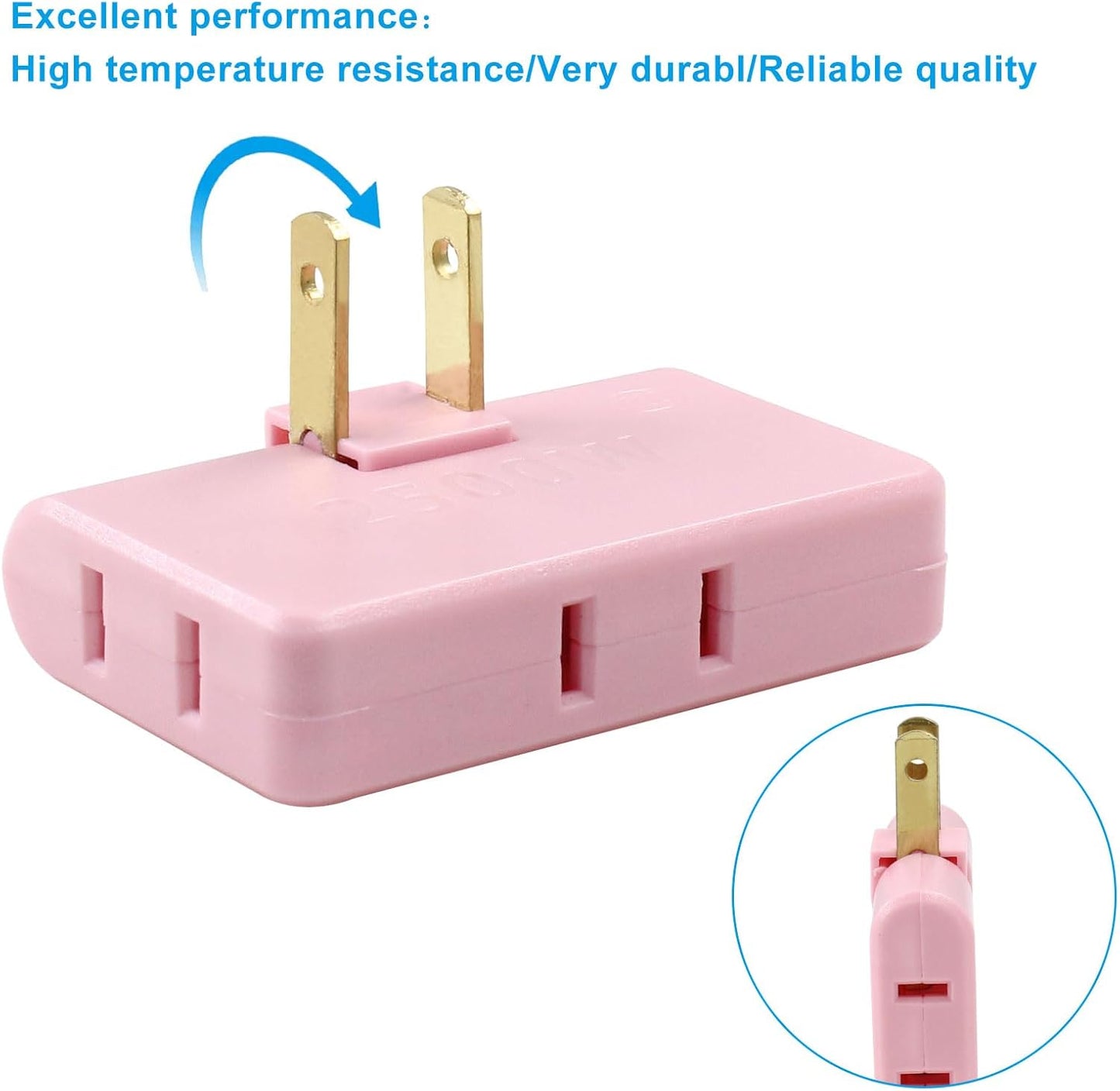 Zorfeter 2Pcs 3 in 1 Pink Rotatable Flat Wall Outlet Extender, Flat Plug Adapter Outlet 2500W, Power Socket Converter Plug Perfect for Home and Travel