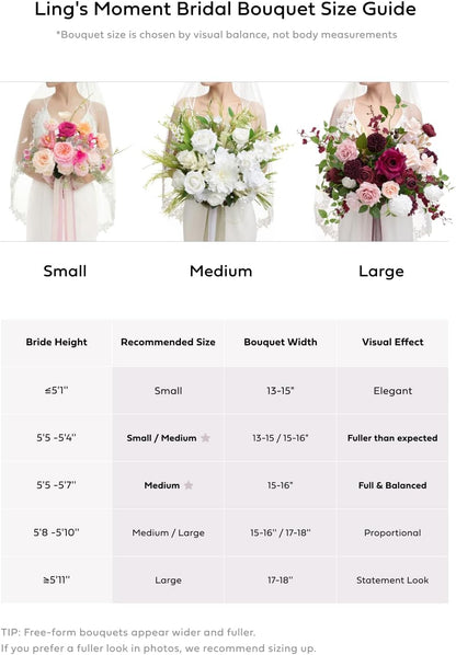 Ling's moment Dusty Rose Wedding Bouquets for Bride, Pink Bridal Bouquets for Bride, 13 Inch Free Form Artificial Wedding Flower Bouquet