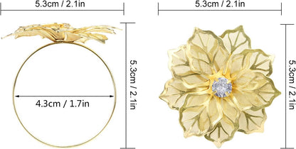 Picowe Set of 12 Alloy Napkin Rings with Hollow Out Flower Napkin Ring Holders for Wedding Party Holiday Banquet Christmas Dinner Delicate Serviette Buckles Decor Favor (Gold)