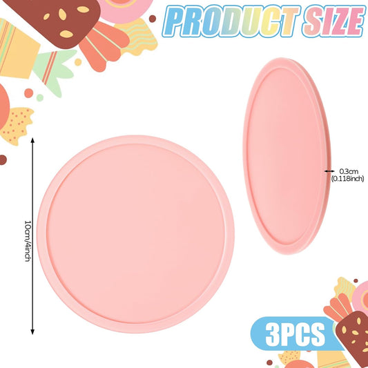 3 PCS Silicone Coasters, Non-Slip Desk Coasters Pink Round Coaster Heat Resistant Cup Mat for Drinks, Beverage, Coffee, Tea (3.93 Inch)