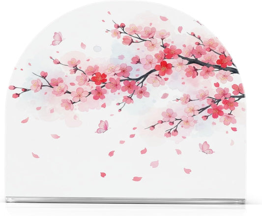 Beautiful Spring Pink Cherry Blossom Napkin Holder for Table Kitchen Decor Acrylic Paper Napkin Holders for Tissue Dining Room Indoor Outdoor Party Holiday Accessories