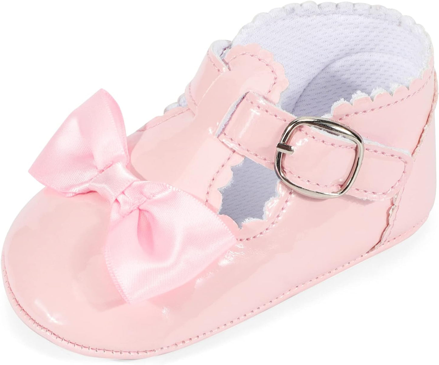 Baby Girls Bowknot Mary Jane Flats Soft Rubber Sole Toddler Walking Shoes Infant Princess Crib Wedding Dress Shoes