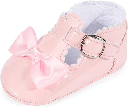 Baby Girls Bowknot Mary Jane Flats Soft Rubber Sole Toddler Walking Shoes Infant Princess Crib Wedding Dress Shoes
