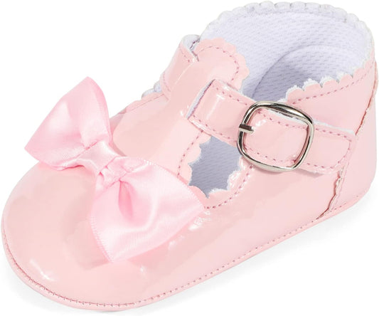 Baby Girls Bowknot Mary Jane Flats Soft Rubber Sole Toddler Walking Shoes Infant Princess Crib Wedding Dress Shoes