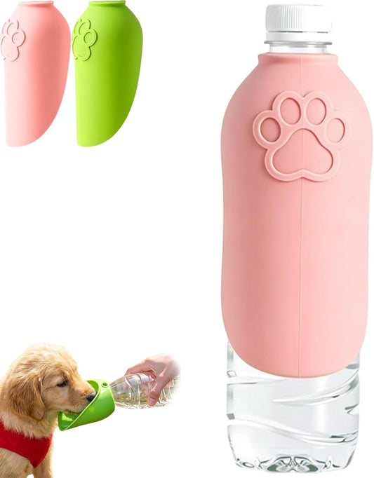 Silicone Dog Water Bottle Adapter, Portable Cat Water Dispenser for Standard Water Bottles, Leakproof Foldable Leaf Pet Dispenser Cap with Water Bowl for Dog Cat Outdoor Walking Hiking (Pink)