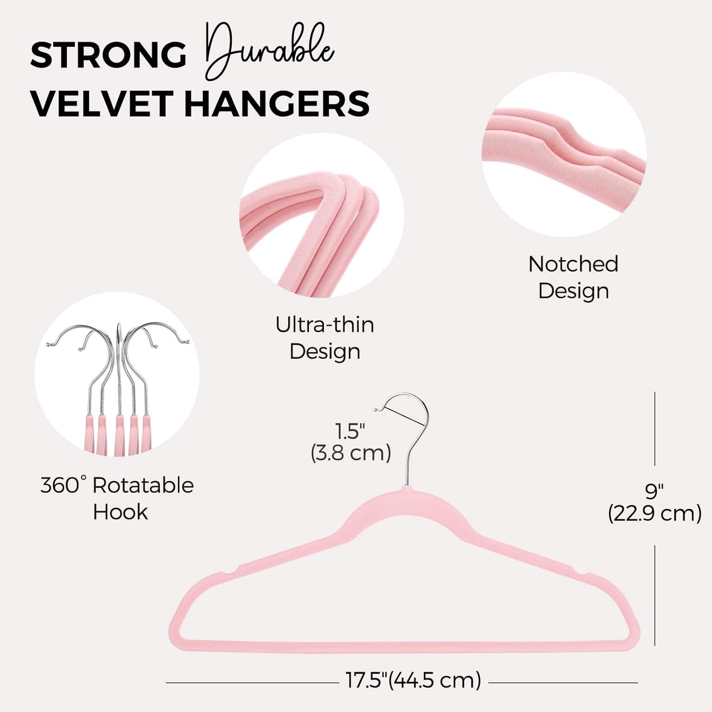 HOUSE DAY Premium Velvet Hangers 50 Pack Pink, Non-Slip Flocked Felt Hangers, Sturdy Clothes Hanger Heavy Duty Coat Hanger, Durable Slim for Closet Space Saving