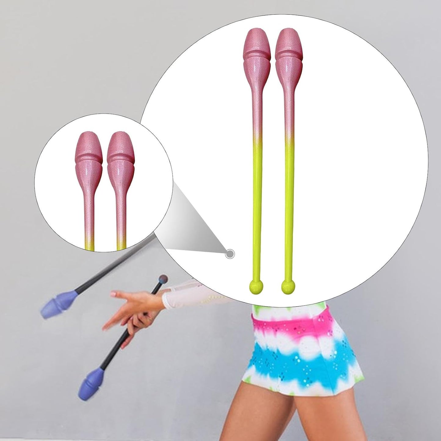 Rhythmic Gymnastics Club Connectable Gymnastics Rod Non Slip Easy to Control Training Tool Dance Prop for Adults Kids Show, Pink Yellow, 35CM