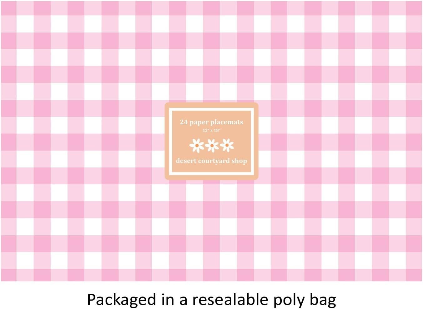 Baby Pink Gingham Paper Placemats - Set of 24 Disposable Placemats 12" x 18" - Perfect for Weddings, Parties, Backyard BBQ's, Bridal/Baby Shower - Printed on Quality Thick Paper - Made in the USA