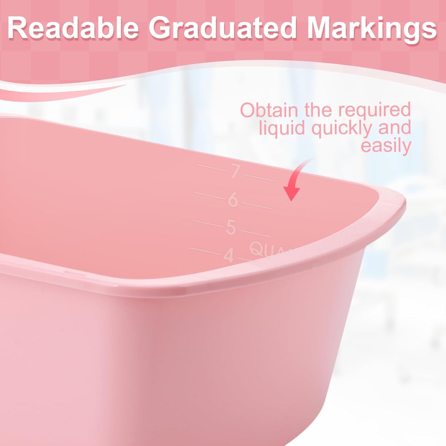 Honeydak 8 Pack Wash Basins Plastic Wash Tub Pink 7 Quart Graduated Buckets Rectangular Plastic Hospital Bedside Soaking Tub Washing Basin for Cleaning Foot Bath Washing Dishes Face Cleansing