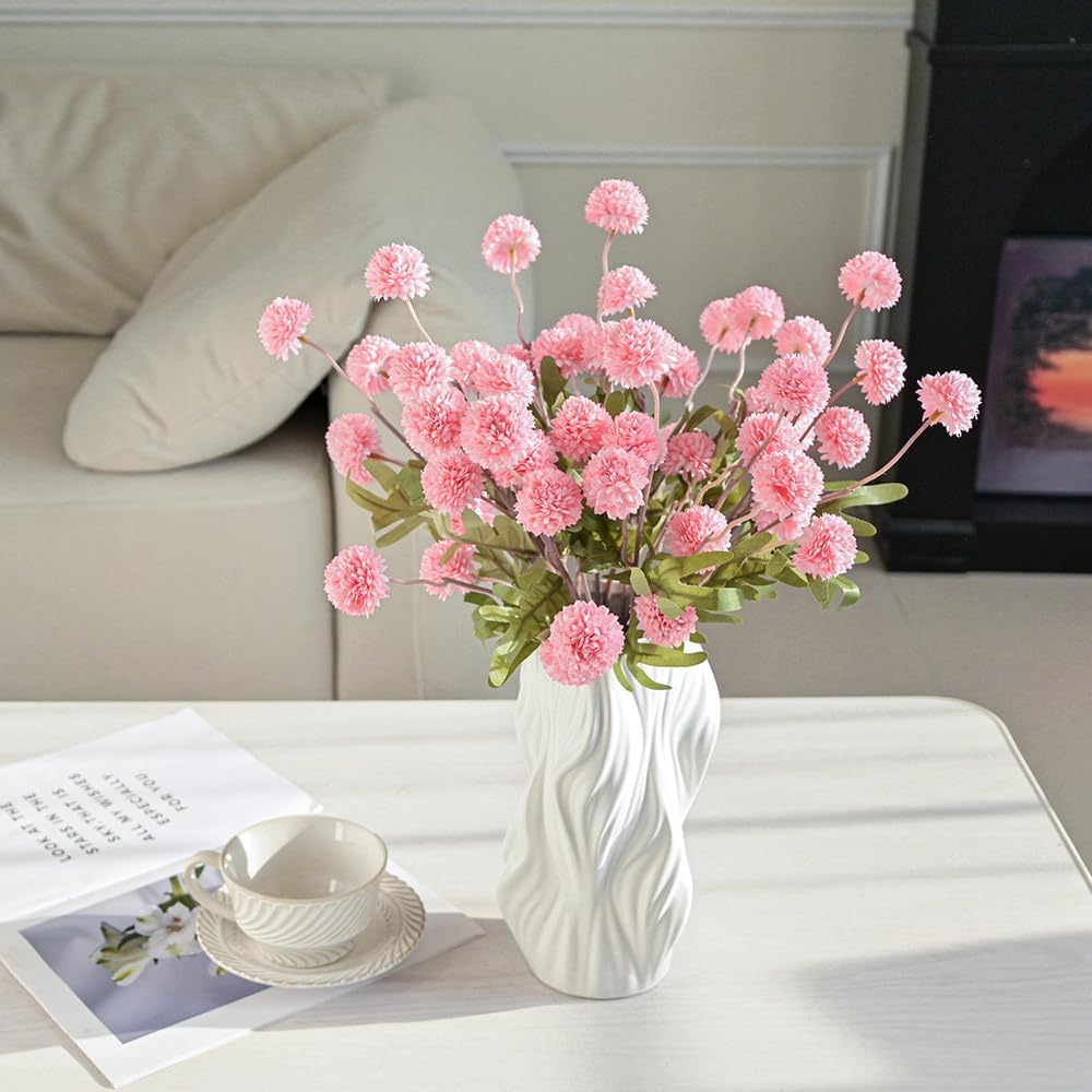 Laelfe 5Pcs Artificial Pompon Mum, Fake Kiku Flowers Silk Small Mini Chrysanthemum Ball Faux Mum Decor for Autumn Filler DIY Bouquet Centerpieces Arrangements Shower (Pink)