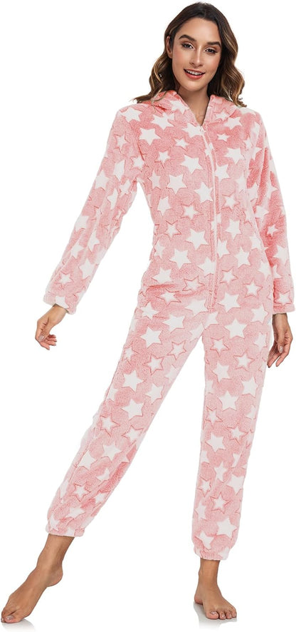 RONGTAI One-piece Women Robes with Star Plush Long Bathrobe for Women, Warm and Soft for Birthday Holiday Gifts