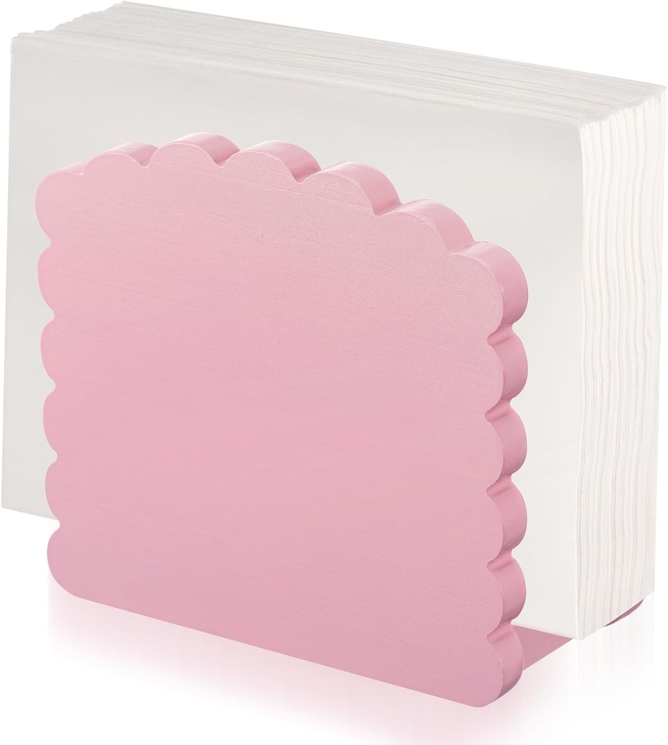 Acacia Wood Napkin Holder Scalloped Upright Napkin Dispenser for Table Rustic Cute Guest Paper Holder for Kitchen Dining Room Wedding Party Restaurant Hotel(No Text,Pink)