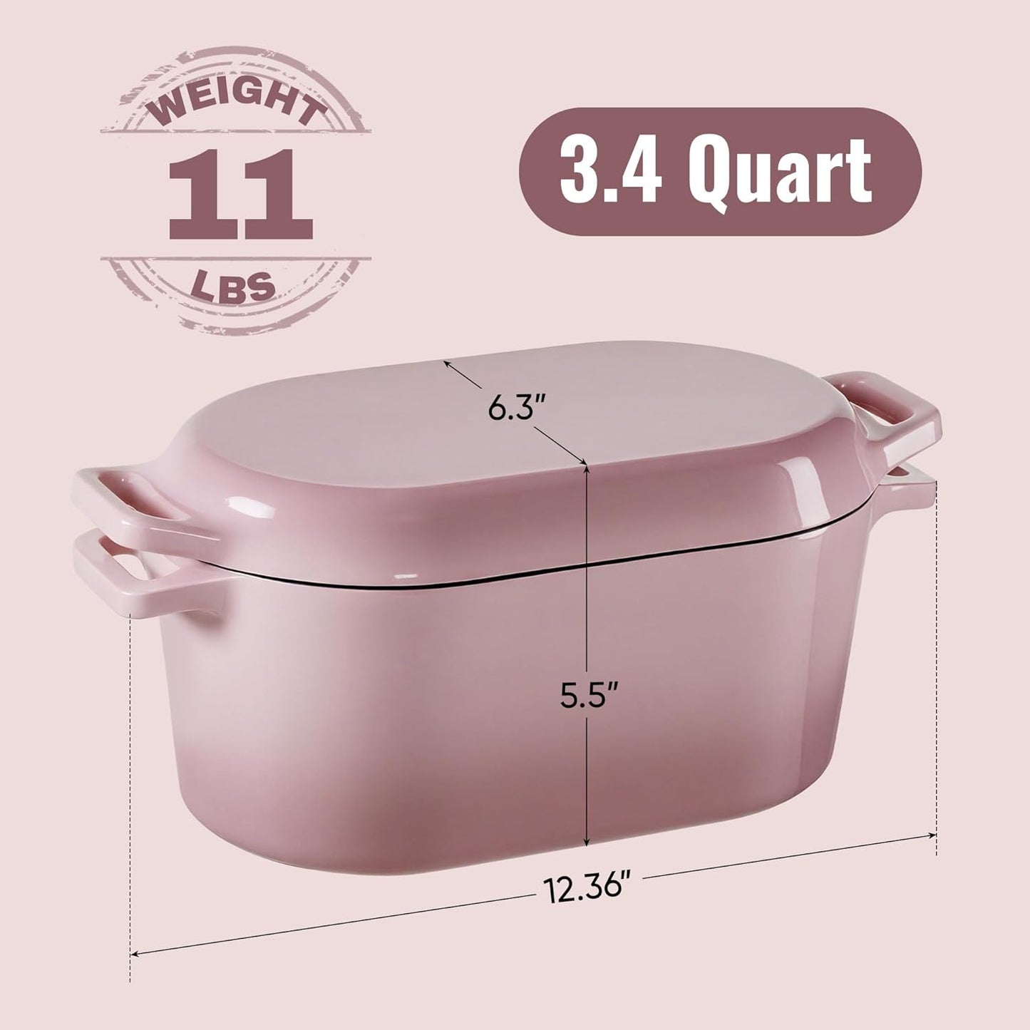 Dutch Oven for Bread Baking, 3.4 QT Bread Dutch Oven for Sourdough,Enamelled Cast Iron Bread Oven with Lids, Heavy-Duty Non Stick Sourdough Loaf Pan, Meatloaf Pan, Pink