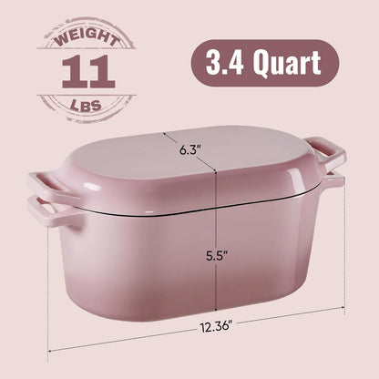 Dutch Oven for Bread Baking, 3.4 QT Bread Dutch Oven for Sourdough,Enamelled Cast Iron Bread Oven with Lids, Heavy-Duty Non Stick Sourdough Loaf Pan, Meatloaf Pan, Pink