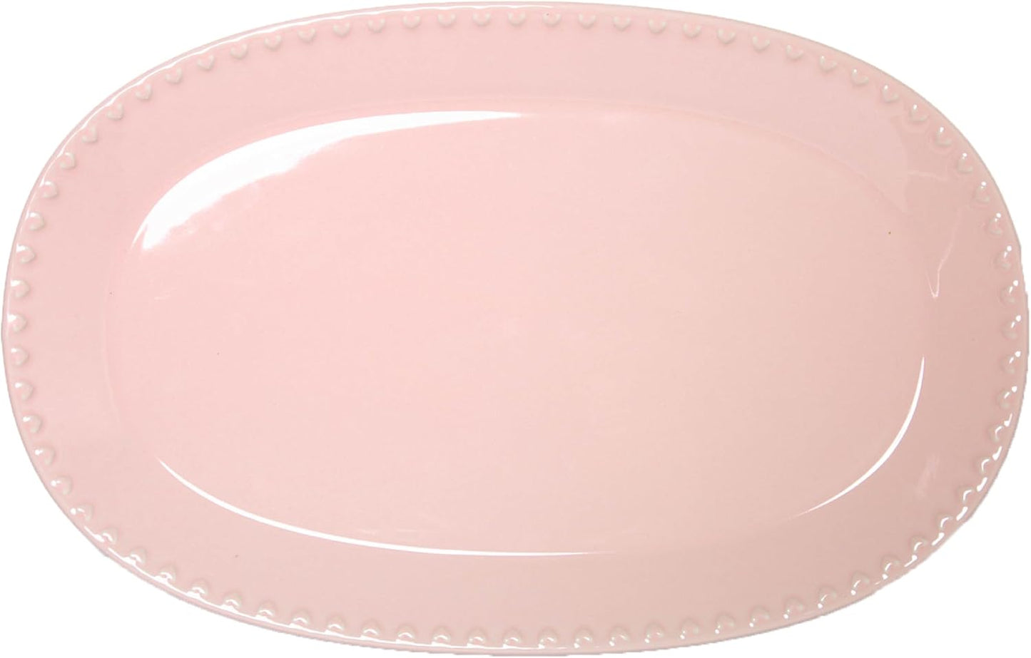 Paris Hilton Oval Ceramic Serving Platter with Heart Rim Detailing, Iconic Stoneware for Entertaining & Display, 17x11 Inches, Pink