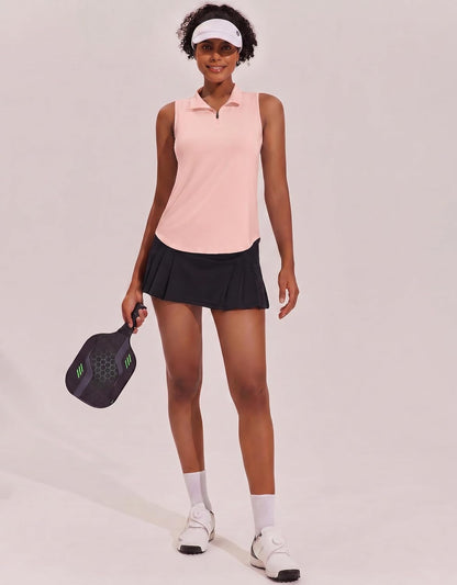 PINSPARK Women Golf Shirts Sleeveless UPF 50+ Tennis Polo Shirts 1/4 Zip with Collar Racerback Tank Tops Pickleball Shirts