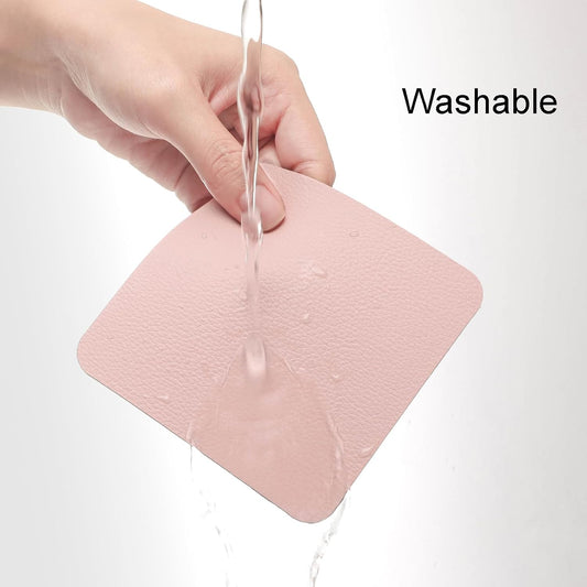 Myir JUN Coasters Glass Coasters Set of 12 4 inch Double Sided Faux Leather Coaster Waterproof Non-Slip Easy to Clean with Coaster Holder(Gray Pink)