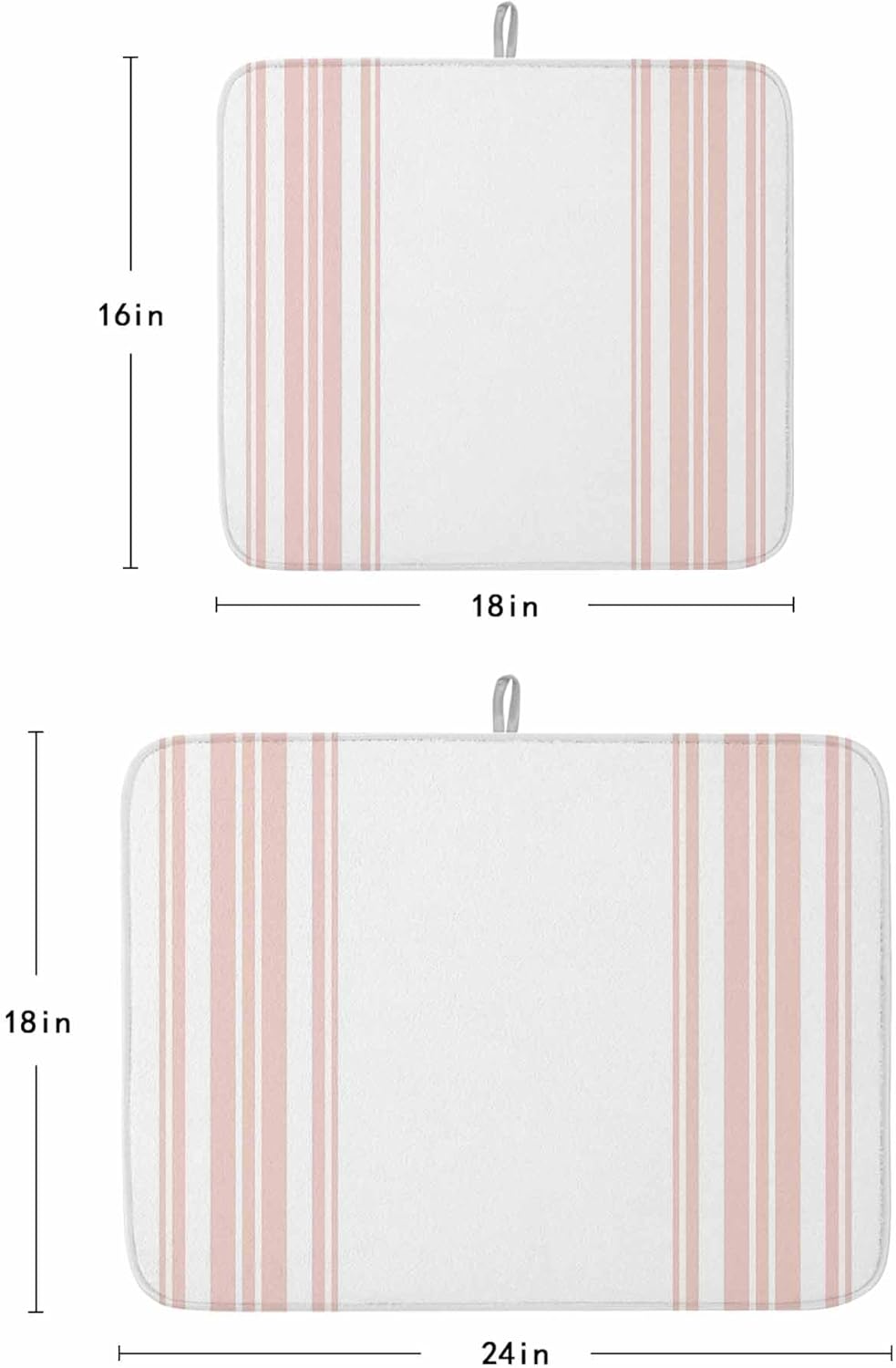 Dish Drying Mat Pink White Stripes Dish Drying Mats for Kitchen Counter Simple Striped Absorbent Microfiber Dish Drying Mat Dish Rack Mat with Hanging Loop, Quick Drying Dish Mat 18*24in