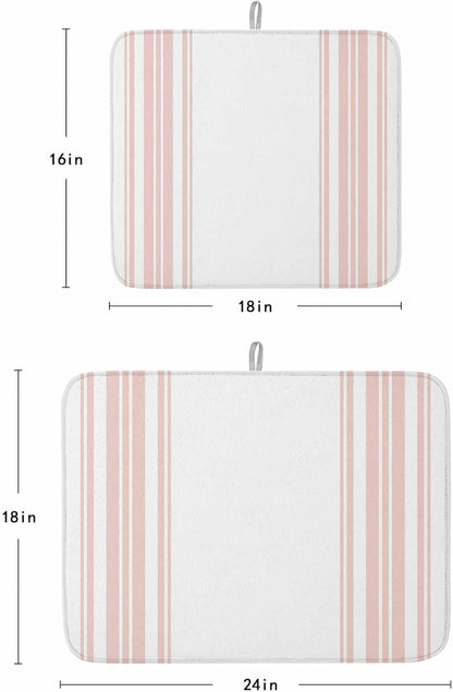 Dish Drying Mat Pink White Stripes Dish Drying Mats for Kitchen Counter Simple Striped Absorbent Microfiber Dish Drying Mat Dish Rack Mat with Hanging Loop, Quick Drying Dish Mat 18*24in