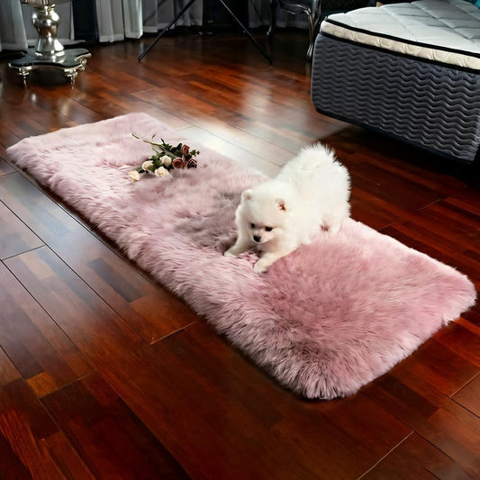 LLB Genuine Sheepskin Rug Plush Soft Throw Area Rug Fur Carpet Fluffy Shaggy Sheepskin Rug for Living Room Kids Bedroom Luxury Home Decor Rectangle (Light Pink, 24''x72'')