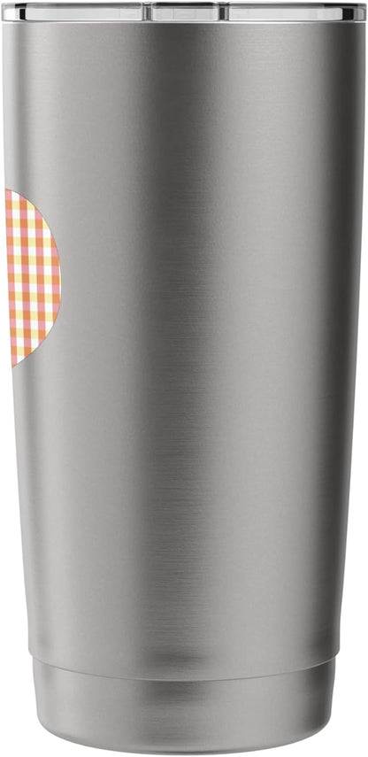 Cute Peach Yellow Plaid Checkered Gingham Pattern Minimalist Stainless Steel Insulated Tumbler