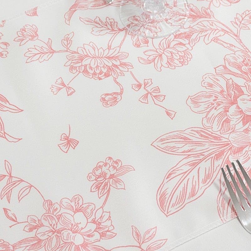 12 x 108-Inch White with Pink Floral French Toile Polyester Table Top Runner Wedding Party Event Reception Occasions Linens Decorations