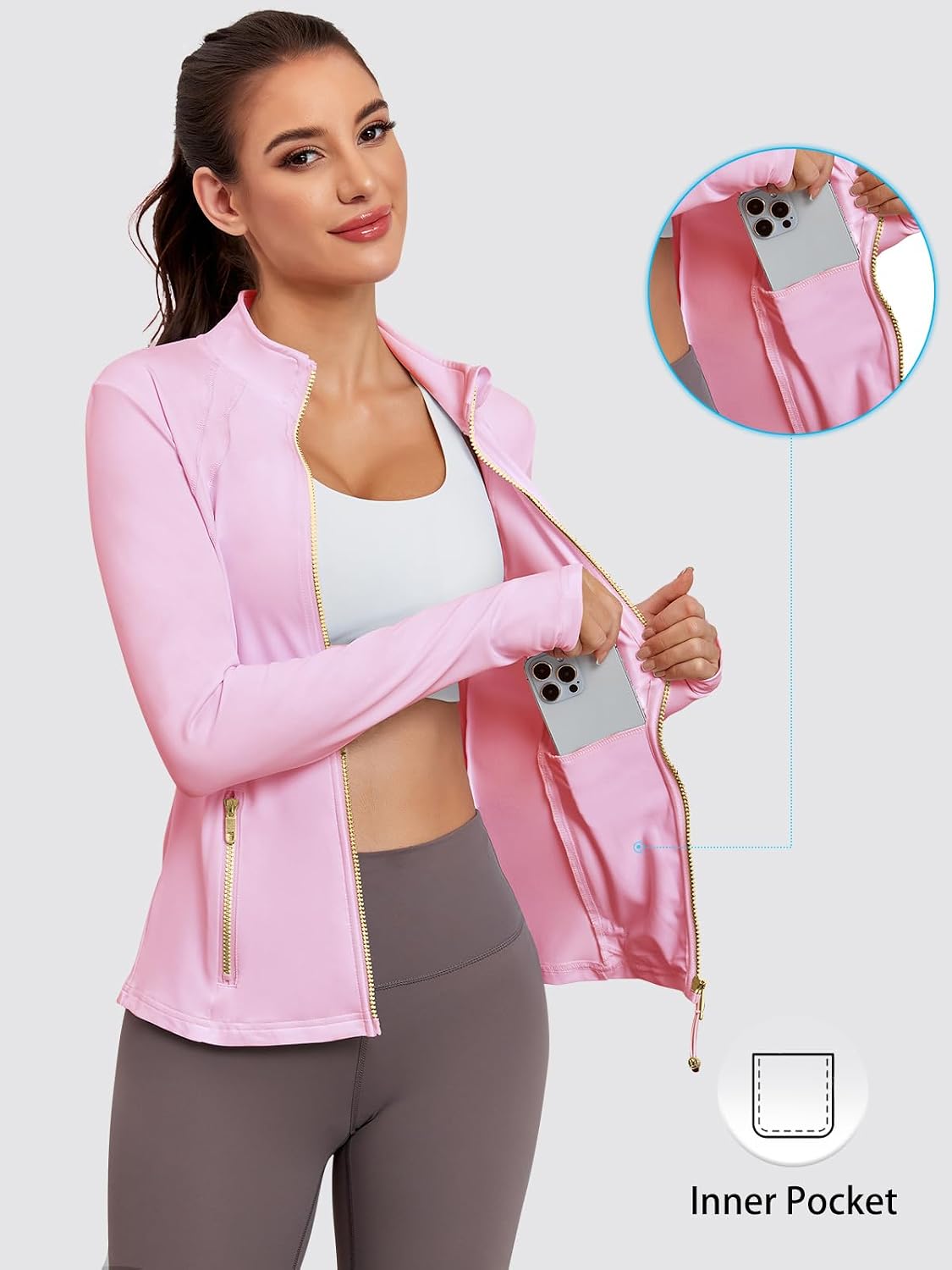 VUTRU Women Athletic Jacket Fitted Workout Running Zip Up Track Coat Layer with Thumb Holes Pockets for Yoga Gym Travel
