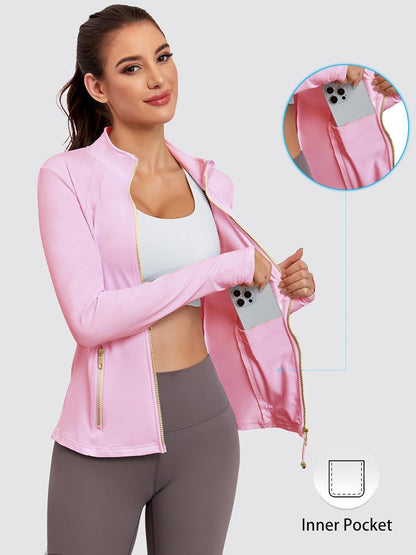 VUTRU Women Athletic Jacket Fitted Workout Running Zip Up Track Coat Layer with Thumb Holes Pockets for Yoga Gym Travel