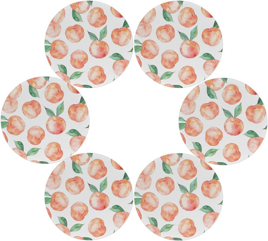Round Placemat Set of 6 for Dining Table Fruit Peach Pattern Place Mats Washable Heat Resistant Table Mat for Kitchen Decoration