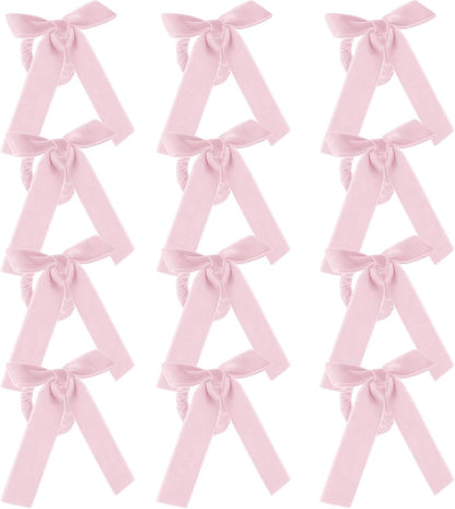 12 Pcs Pink Napkin Rings Velvet Bow Napkin Holders Buckle for Wine Bottles Valentines Candlestick Holiday Birthday Party Anniversary Dinner Wedding Dining Table Decoration