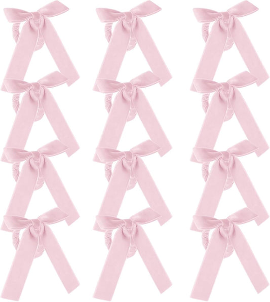 12 Pcs Pink Napkin Rings Velvet Bow Napkin Holders Buckle for Wine Bottles Valentines Candlestick Holiday Birthday Party Anniversary Dinner Wedding Dining Table Decoration