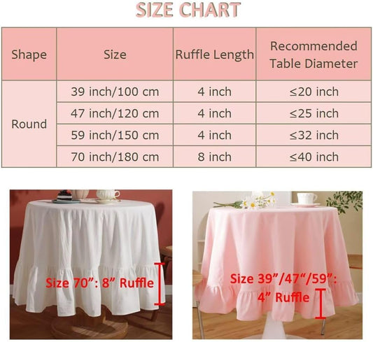 JadeRich Ruffled Gingham Tablecloth 59 Inch Round Check Plaid Striped Washed Cotton Table Cloth Table Cover Decoration for Restaurant Garden Party