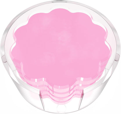 GRAHAM DESIGN Scalloped Acrylic Drink Coaster Set 4‑Pack with Holder – Pink Minimalist Beverage Coasters, Non‑Slip Table Protector, Modern Housewarming Gift