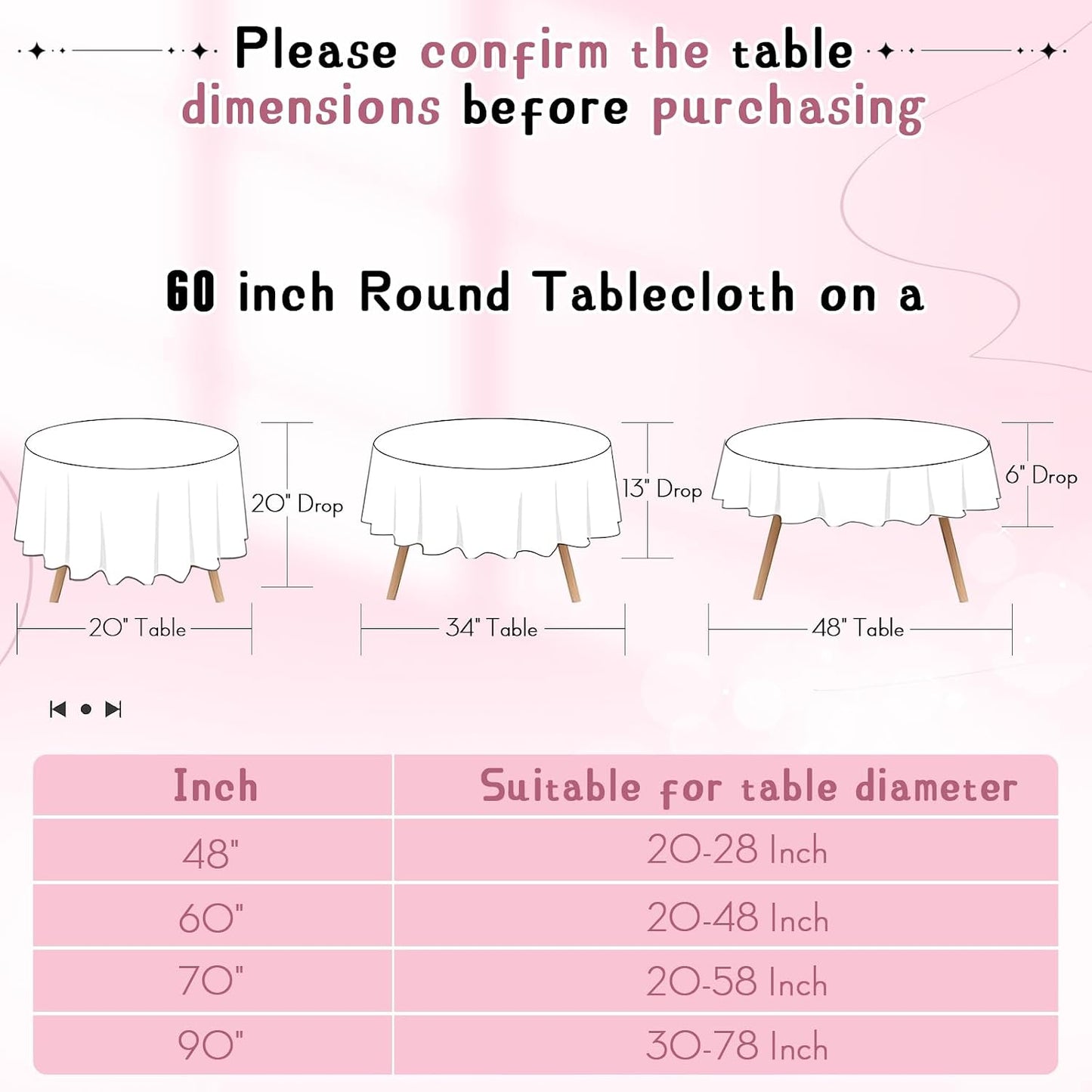 1 Pack 60 Inch Round Satin Tablecloth Pink Satin Table Cover, Overlay Silky Tablecloth Dining Table Cloths for Wedding, Party, Banquet, Events, Reception, Dinner