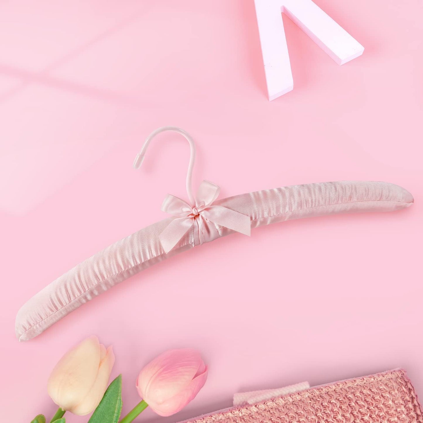 TOPIA HANGER Padded Hangers for Women Clothing,17-inch Satin Hangers 5 Pack Thick Foam Padded No Shoulder Bump for Sweaters, Coat, Blouses, Dresses-Pink,CT18P