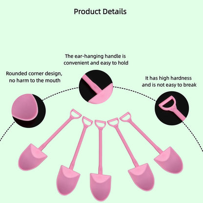 50Pcs Plastic Mini Shovel Shape Spoons, Disposable Plastic Ice Cream, Dessert Spoon, Pudding, Yogurt, Jello, Cake, Pastry, Fruit Shovel Spoon for Family or Party - Pink