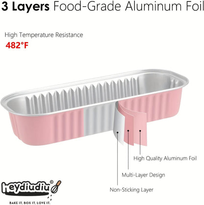 Mini Loaf Pans With Lids and Spoons, 100 PCS 6.8oz Mini Cake Pans for Baking, Aluminum Foil Loaf Pans, Small Aluminum Cake Tins, Cake Pans with Clear Lids,Sporks，Stickers(Pink)