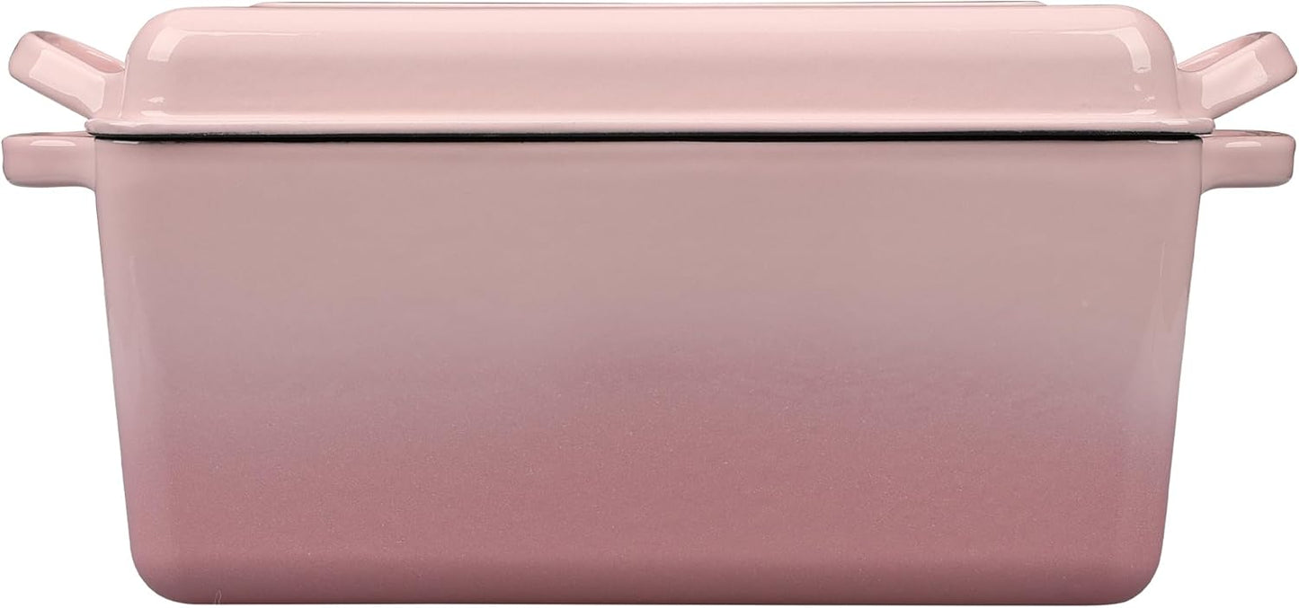 EDGING CASTING Enameled Cast Iron Dutch Oven, Oblong Bread Oven for Sourdough Bread Baking, Baking Pan, Dual Handles, Oven Safe, 4 Quart, Pink