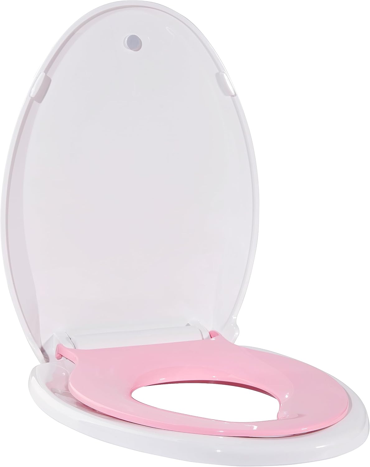 Toilet Seat, Elongated Toilet Seat with Toddler Seat Built in, Potty Training Toilet Seat Elongated Fits Both Adult and Child, with Slow Close and Magnets- Elongated White and Pink