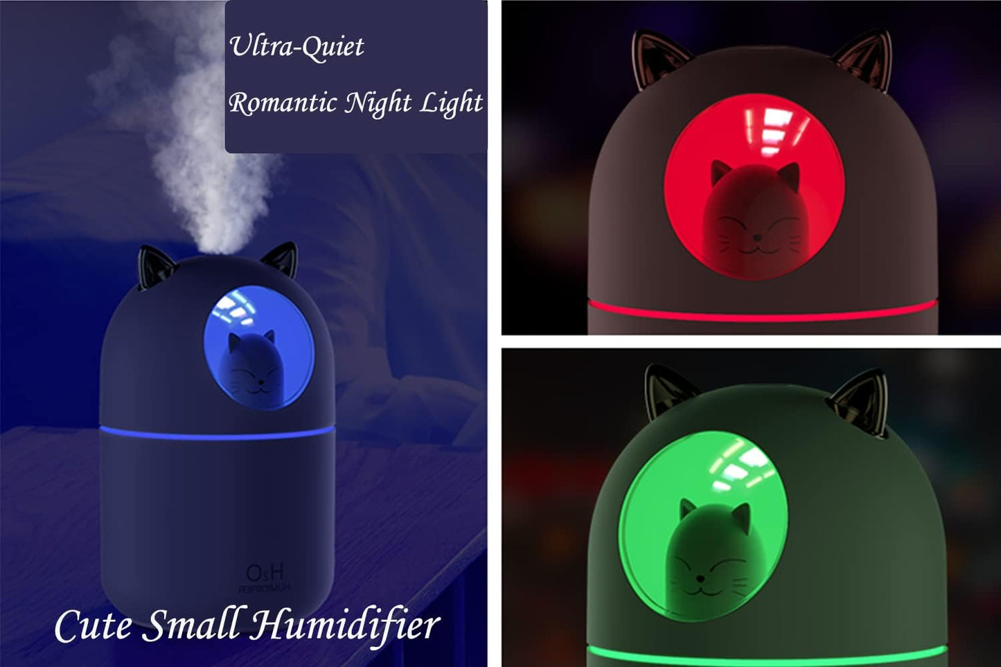 Portable 300ml Mini Cool Mist Humidifier With Night Light, USB Auto Shut-Off, Ultra-Quiet, 2 Spray Modes for Home Office Travel (Pink)