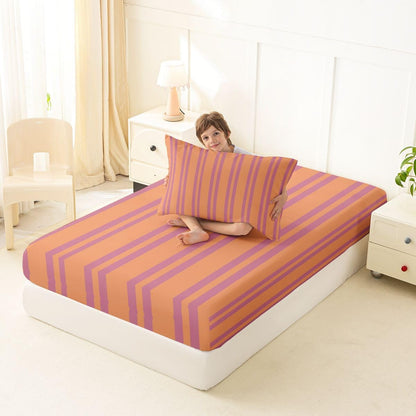 Erosebridal Peach Orange Modern Lines Fitted Sheet Twin Size for Kids Teens Adults | Geometric Abstract Striped Bed Sheets Retro Classic Vertical Stripe Bedding Set Minimalist Stripes Pattern Sheets