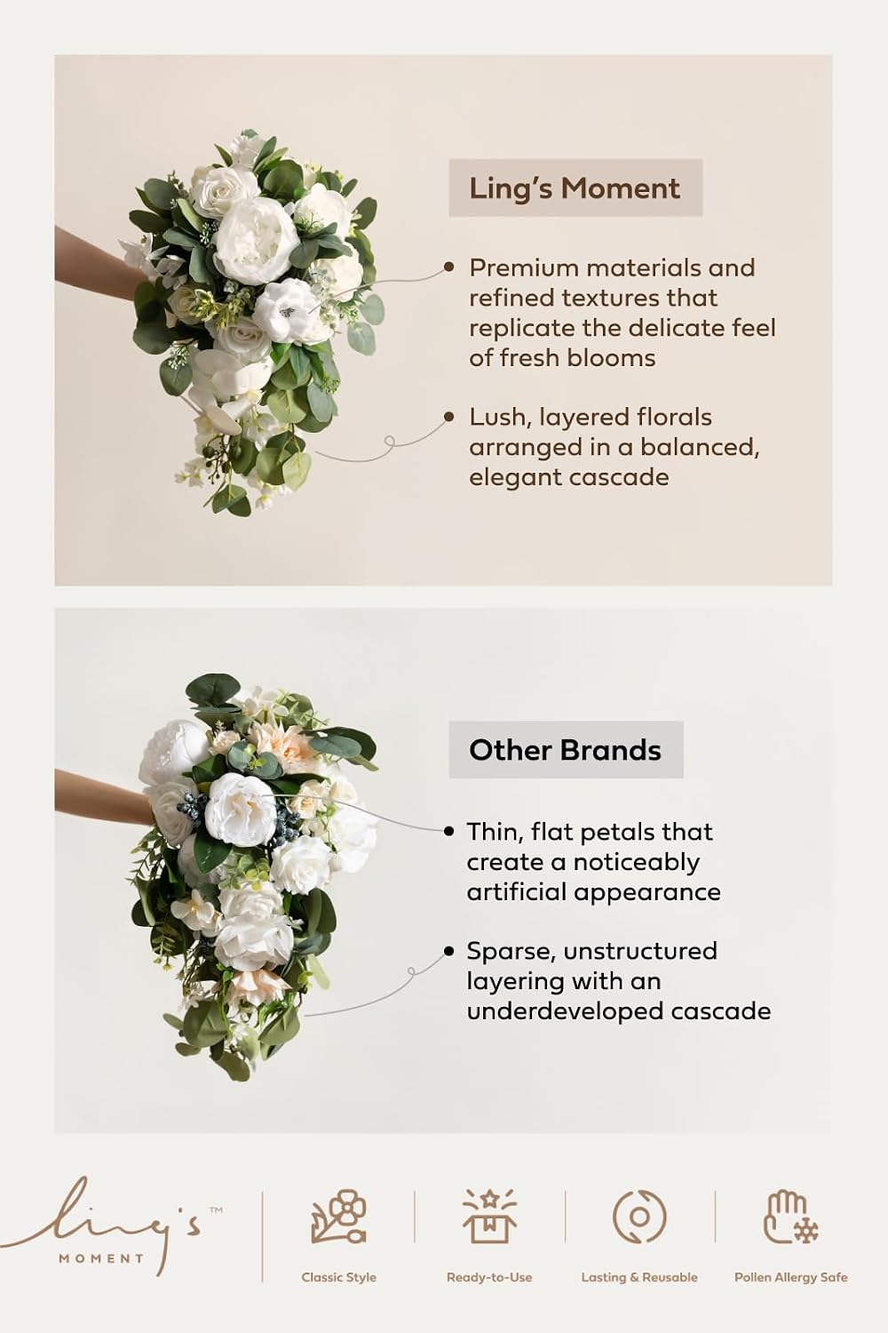 Ling's moment Pink Blue Bridal Bouquet Cascading, Dusty Rose Navy Wedding Bouquets for Bride, 13 Inch Bride Artificial Flowers Bouquets