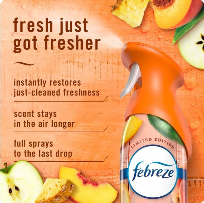 Febrez.e Air Mist Air Freshener Spray, Odor-Fighting Room Spray, Air Fresheners for Home and Bathroom and Kitchen, Aerosol Can 8.8oz (Pack of 3) (Juicy Summer Peaches)
