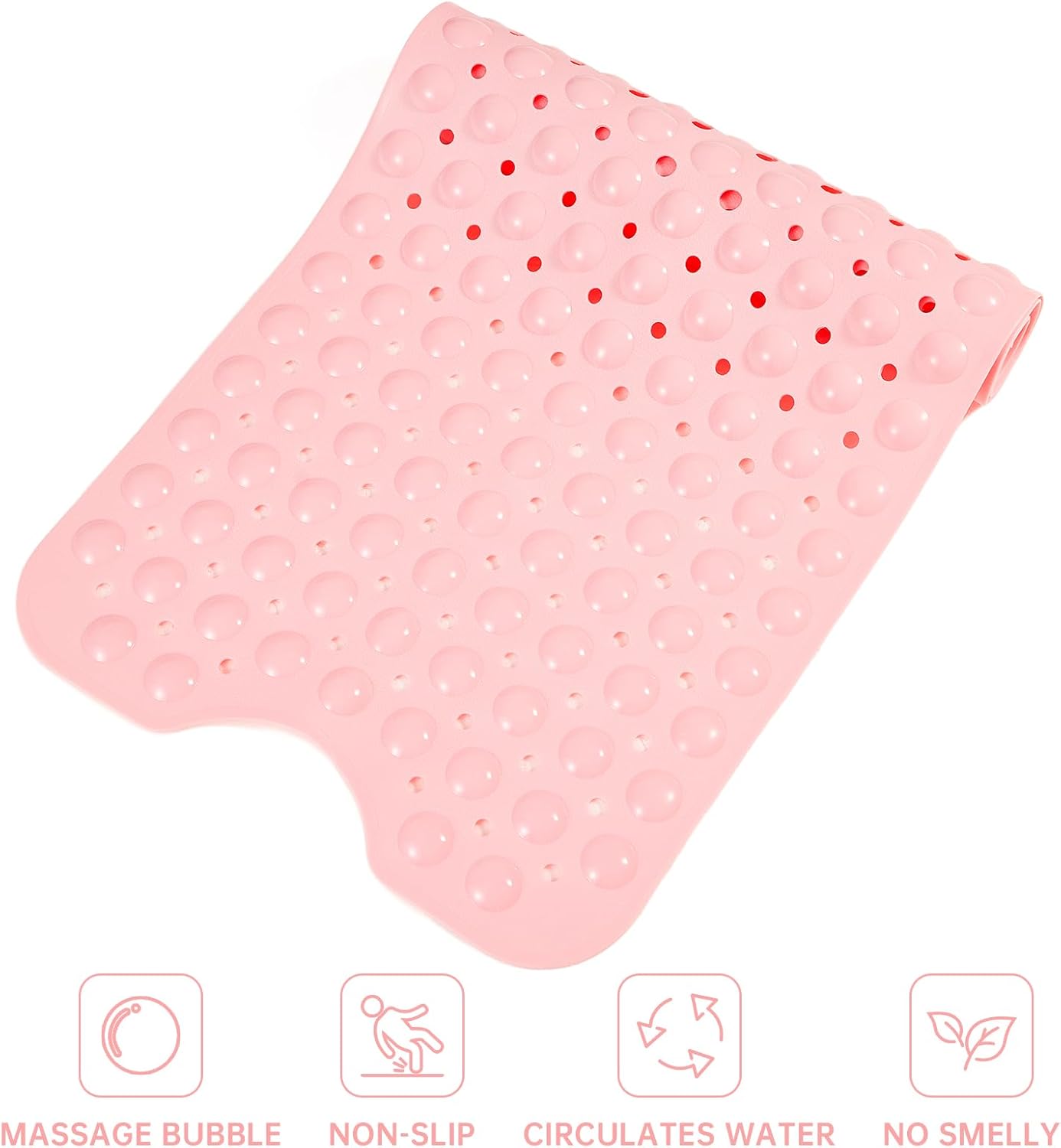 Wirhao Bathtub and Shower Mat Non Slip Bath Mat 39×16 Inches Machine Washable Tub Mat Large for Bathroom with Suction Cups and Drain Holes Pink