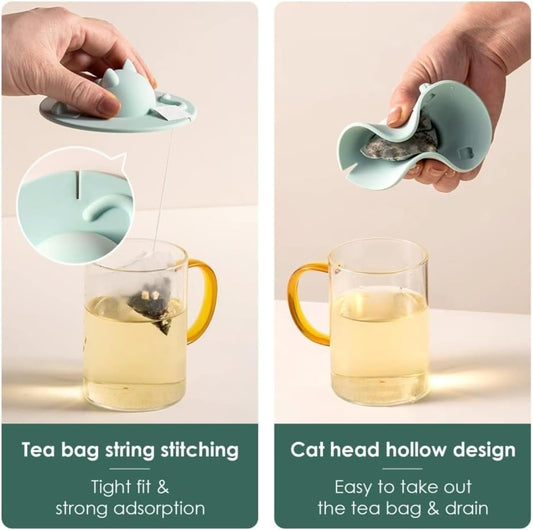 Tea Bag Mug Topper, Cat-Designed Silicone Cup Cover, Tea Bag Holder Lid for Coffee Milk Tea Mug (6-Light Pink)